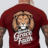  Herren-T-Shirt mit Löwenkopf-Motiv „Errettung durch Gnade und Glauben“ (Epheser 2,8). Christliches, religiöses und inspirierendes Motiv. Normale Passform. Alltagstauglich. Designer-Kleidung. Größen: