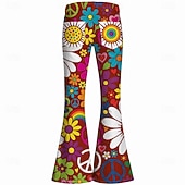 cheap Bottoms-Retro Vintage Boho 1970s Pants Bell Bottom Pants Hippie Disco High Waist Floral Peace Symbols Fancy Dress Women's Halloween Carnival Music Festival Retro Theme Party Adults' Pants