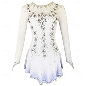 cheap Figure Skating Dresses-Figure Skating Dress Girls' Ice Skating Dress Violet White Yellow Patchwork Thumbhole Stretchy Training Competition Skating Wear Classic Crystal / Rhinestone Long Sleeve Ice Skating Figure Skating