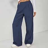 baratos Calças de perna reta-Mulheres Calças Calça casual Calça verão Férias Moda Casual Diário Comprimento total Cintura Alta Côr Sólida Tecido Cintura elástica Perna reta Conforto Macio Respirável Sem Elasticidade Streetwear