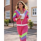 levne teplákové soupravy-Dámské Fotbalové léto Sportovní oblečení z 80. let Globální shoda Šňůrky Vydutý Barevné bloky sako Sportovní oblečení sada Léto Jaro Červená Modrá Cvičení v tělocvičně Běhání Běh Voděodoln