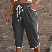 cheap Straight-Leg Pants-Women's Trousers Capri Pants Summer Pants Beach Pants Vacation Fashion Casual Daily Capris High Waist Plain Drawstring Patchwork Pocket Comfort Lightweight Breathable Micro-elastic Streetwear Beach