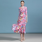 זול Salão de Dança Padrão-Ballroom Dance Dress Floral Print Pleats Women's Party Training Performance 3/4 Length Sleeve High Elastane