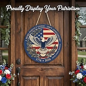 olcso Az Egyesült Államok 250. évfordulója-Az USA 250. évfordulójára készült fa ajtótábla – 30 cm-es kerek, fából készült tornácdísz kopasz sassal és zászlóval, hazafias július 4-i dekoráció, 1776–2026 közötti függetlenség napja