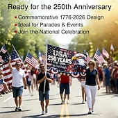 abordables 250e Anniversaire-Drapeau commémoratif du 250e anniversaire des États-Unis orné d'un aigle à tête blanche, de feux d'artifice et de la devise « Nous, le peuple » : décoration extérieure patriotique idéale pour les célébrations.