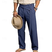 economico Classico-Per uomo Pantaloni di Lino Pantaloni Pantaloni Estivi Elastico in vita Gamba Dritta Semplice Comodità Traspirante Lunghezza intera Casuale Spiaggia Ferie Moda Designer Blu Nero Micro-elastico