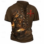  قميص رجال الصليبيين الفايكنج القزم الحداد العصور الوسطى قميص تي شيرت بطباعة شاملة حبل رقبة عتيق بأكمام قصيرة ملابس الشارع مصمم