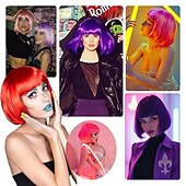 billiga Syntetiska peruker utan hätta-Ljusrosa bobperuker med lugg (kan trimmas) raka korta peruker för kvinnor syntetisk rosa peruk för cosplay-kvinnor