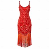 baratos Vestidos dos anos 1920-Conjunto Loucos anos 20 Anos 20 Retro Vintage Até os Joelhos Vestido melindroso Vestido Coquetel Sem Mangas O Grande Gatsby Menina melindrosa Paetês Franja Fantasia Mulheres Dia Das Bruxas Carnaval