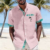 cheap Tropical Plants-Men's Coconut Tree Tropical Plants Hawaiian Shirt Crinkle Shirt Seersucker Shirt Short Sleeve Hawaiian Beach Vacation Wear Summer Spring Turndown Soft Button Up Shirts Blue White Pink Green