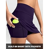 billiga Kvinnors kjolar och skorts-Dam Solid färg Avslappnad kjol Tennis Skort Tenniskjolar med shorts Ficka Snabb tork Andningsfunktion Volleyboll Tennis Badminton Kjolar Brist Svart Mörkblå Grå Tenniskläder
