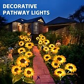 tanie Światła ścieżki i latarnie-3 w 1, zewnętrzne, wodoodporne, solarne lampy na paliki w kształcie słonecznika, 9-głowicowe, dekoracyjne lampy LED do ogrodu, na podwórko, trawnik, patio, do willi – oświetlenie nastrojowe na święta,