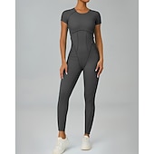 abordables Conjuntos y Monos-Women's Workout Jumpsuit Onesie Solid Color Bodysuit Summer Spring Fall rice white Pink Gym Workout Fitness Yoga Stretchy Breathable Short Sleeve Sport Activewear Stretchy