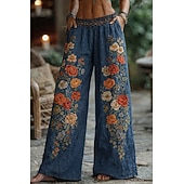 economico Pantaloni Grafici-Per donna Grafica Gamba larga Pantaloni Pantaloni Palazzo Vintage Boho Lunghezza intera Vita Alta Fiore Elastico in vita Stampa Traspirabilità Confortevole Streetwear Abbigliamento quotidiano Uscire