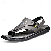 abordables Sandalias de Vacaciones-Sandalias de hombre de piel sintética marrón: calzado informal de verano, correa ajustable, ideales para viajes al aire libre y para el día a día.