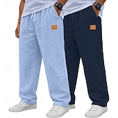 abordables Clásico-Hombre Pantalones de lino Pantalones Pantalones de verano Pantalones anchos Correa Cintura elástica Pierna recta Plano Ligero Transpirable Longitud total Diario Exterior Festivos Vacaciones Moda
