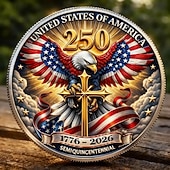  Moneta commemorativa del 250° anniversario degli Stati Uniti con maestosi disegni di aquile e 250° marchio che celebra la libertà americana da collezione