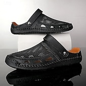 levne Pohodlné sandály-Pánské hnědé perforované nazouvací sandály – prodyšné, pohodlné, lehké, ideální na léto, běžné nošení i do přírody