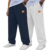 abordables Clásico-Hombre Pantalones de lino Pantalones Pantalones de verano Pantalones anchos Correa Cintura elástica Pierna recta Plano Ligero Transpirable Longitud total Diario Exterior Festivos Vacaciones Moda