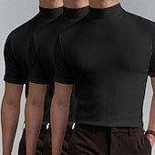 billiga grundläggande t-shirts-Herr T-shirt Turtleneck skjorta Kortärmad Hög krage Sommar Vår Slät Mode Ledigt Bekväm 3 st Flerpack Semester Gata Helgdag A R U Topp t-shirt för män