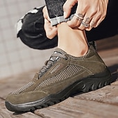 baratos Tênis Casuais-Botas de caminhada masculinas para atividades ao ar livre – mistura de couro sintético e camurça, sola antiderrapante durável, design respirável, perfeitas para aventuras ao ar livre, viagens e uso casual diário.