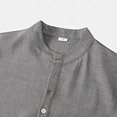 cheap Men's Popover Shirts-Men's Shirt Popover Shirt Casual Shirt Button Up Shirt Light Pink Black Yellow Light Green Pink Short Sleeve Plain Grandad Collar Casual Daily Clothing Apparel Elegant Fashion Casual