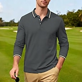 cheap Men's Classic Polo-Men's Golf Shirt Golf Polos Shirts Casual Street Lapel Long Sleeve Basic Modern Plain Buttons Spring Fall Regular Fit Black White Red Navy Blue Dark Grey Light Blue Golf Shirt