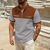 economico T-shirt in maglia waffle-Per uomo Maglietta Waffle Maglietta Camicia a Maniche Corte Manica Corta Collo alla coreana Estate Primavera Blocco di colori Streetwear Elegante Casual Tasche Con zip Blocco di colore Casuale