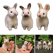 3 יחידות ארנבון לבד מחט ריאליסטי, בובת פרווה מיניאטורית מצמר בעבודת יד, מתנה רכה ומציאותית לחג אביב לילדים פעוטות, ארנבון לבן קטן לעיצוב הבית