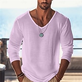 cheap Basic T shirts-Men's T Shirt Tee Top Long Sleeve V Neck Summer Spring Plain Fashion Designer Lightweight Classic Soft Vacation Street Going out Black Sky Blue Purple Top Tee for Men
