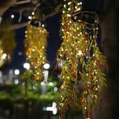 voordelige Landschapsverlichting-LED-tuinverlichting op zonne-energie met kunstmatige hangende bamboebladeren, imitatie hangende klimplanten, kunstmatige bamboe- en wilgenbladverlichting, geschikt voor tuinen, bruiloften en feesten,