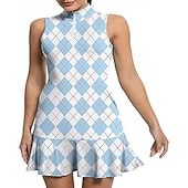 お買い得  女性のドレス-女性用 グラフィック レオパード 幾何学模様 テニスドレス ショートパンツ付き スポーツドレス ゴルフポロドレス ノースリーブ ラッフル パッチワーク クォータージップ 弾性ある モイスチャーコントロール 高通気性 テニス ゴルフ バドミントン スタンドカラー ドレス レッドとブラック フォレストグリーン バイオレット テニスウェア