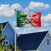 economico Bandiere da Giardino, Striscione-Mexico 2026 Flag - Vibrant Green, White &amp; Red Brush Stroke Design with Soccer Ball, Features National Emblem, Durable Fabric