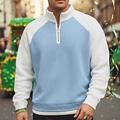 お買い得  聖パトリックの日-男性用 ワッフルポロシャツ ポロ カジュアル フォーマル バンドカラー 長袖 ファッション 純色 テクスチャード加工 ボタン 平織り 秋冬 秋 春 &amp; 秋 レギュラー ブラック ネイビーブルー パープル ダークブルー グレー ライトブルー ワッフルポロシャツ