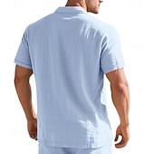 baratos Polo Clássico Masculino-Homens Camisa de linho Camisas Polo Casual Rua Lapela Manga Curta Básico Moderno Cruz Botões Verão Primavera Normal Preto Branco Azul Marinha cáqui Verde Tropa Cinzento Camisa de linho