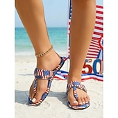  Women's USA 250th Anniversary Patriotic Flip Flops - Star and Stripe Pattern Thong Sandals with Gold Buckle for 2026 Independence Day, Beach Vacations & Summer Parades