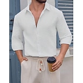 Недорогие мужская рубашка на пуговицах-Муж. Рубашка Повседневная рубашка Рубашка из сирсакера Синий Белый Розовый Серый Светло-синий Длинный рукав Полоски Рубашечный воротник Повседневные Уличная одежда Пуговицы Одежда