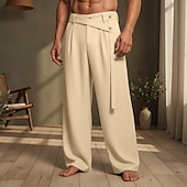 abordables Hogar-Hombre Pantalones de lino Pantalones Pantalones de verano Pierna recta Plano Comodidad Transpirable Longitud total Casual Diario Exterior Vacaciones Moda Negro Blanco Rígido