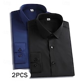 abordables chemises sans repassage pour hommes-Homme Chemise Chemise habillée Chemise sans repassage Chemise Boutonnée Couleur Unie Quotidien Affaires Orange + bleu Bleu marine + noir orange+rouge Bleu Marine + Rouge manche longue Col Rabattu