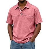  Herren Acid-Wash-Shirt Baumwoll-Poloshirt Lässig Geschäft Gerippter Polokragen Kurzarm Mode Basic Einfarbig Farbblock Knöpfe Gewaschen Sommer Frühling Frühling & Herbst Normale Passform Schwarz