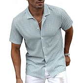economico Camicie casual eleganti da uomo-Per uomo Camicia Camicia casual Camicia Jacquard Nero Bianco Kaki Azzurro Manica Corta Semplice Colletto a Camicia Casuale Quotidiano Traforato Abbigliamento Poliestere Elegante Moda Casual