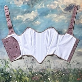 billige Topper-Kostymer i middelalderstil Renessanse Cottagecore Korsett Bodice Viking Bonde Blondér Blomstret Kostyme Dame Keltisk fantasi Halloween Karneval Ytelse LARP Ren Faire Voksne Korsett