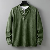 levne základní trička-SoftFade™ Pánské tričko Henley košile 100% bavlna acid wash tričko tričko top dlouhý rukáv jednobarevné solid vintage streetwear casual barvené faded washed stojáček Henley casual domů street jaro