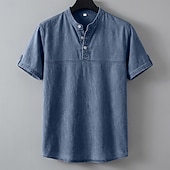 levne Ležérní tričko Henley-SoftFade™ Pánská Henley košile 100% bavlna košile s kyselinovým praním krátký rukáv jednobarevná retro vintage casual vintage styl ručně barvená bledá Henley casual léto jaro podzim fialová Henley