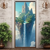 levne Garážové a dveřní bannery-fantazie strom života plovoucí ostrov vodopád a mraky surrealistická krajina dveře banner zeď gobelín přední dveře dekorace domov vchod dekor venkovní vnitřní