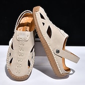 economico Sandali casual-Sandali da uomo bianchi in similpelle – calzature estive casual, cinturino regolabile, scarpe da esterno per resort e vacanze