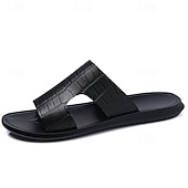 voordelige Vakantiesandalen-Bruine heren slippers met krokodillenprint, open teenslippers, lichtgewicht comfortabele zomerschoenen voor strandvakantie, resort, ontspanning bij het zwembad, reizen en buitenactiviteiten.