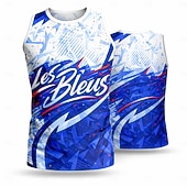  Herren Fußballtrikot Geometrisch Buchstabe Frankreich Workout-Tanktop Lauf-Tanktop Sport-T-Shirt Sommer Ärmellos UPF 50 Schnelltrocknend Feuchtigkeitsableitend Atmungsaktiv Turnier Fußball Leger