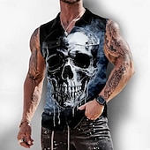 economico Camicia vintage-Per uomo Teschio Scheletro Horror Camicia Camicia con Bottoni Maglietta senza maniche Senza Maniche Stile gotico oscuro All'aperto Casual Estate Primavera Collo ripiegato Stampa 3D Due tasche