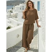 billiga Lyxiga koordset-Dam Onesies Uppsättningar Varm Ledigt Komfort Ren färg Dagligen Hem Orangeröd Marin Svart Vit Mörkgrön Vår Höst